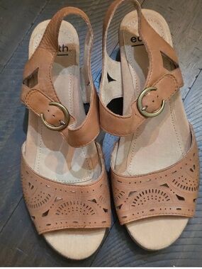 Earth Tan Leather Laser-Cut Slingback Sandals with Buckle